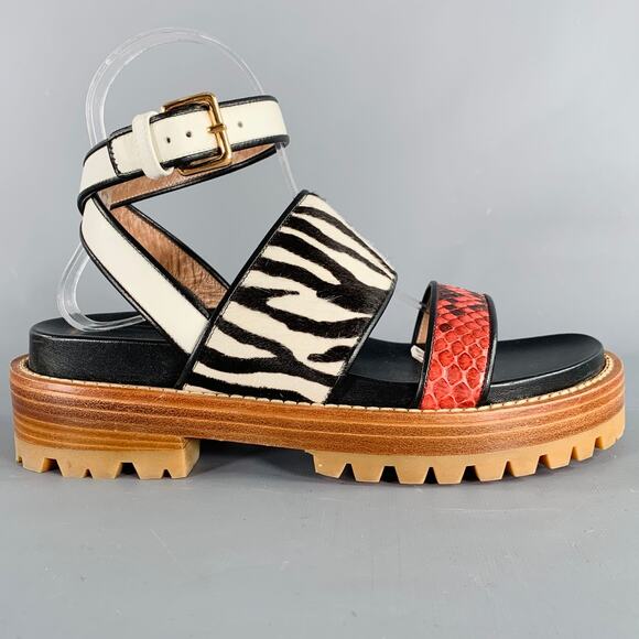 MARNI Size 8 Black Multi Color Leather Mixed Patterns Calf Hair Sandals - Picture 2 of 8